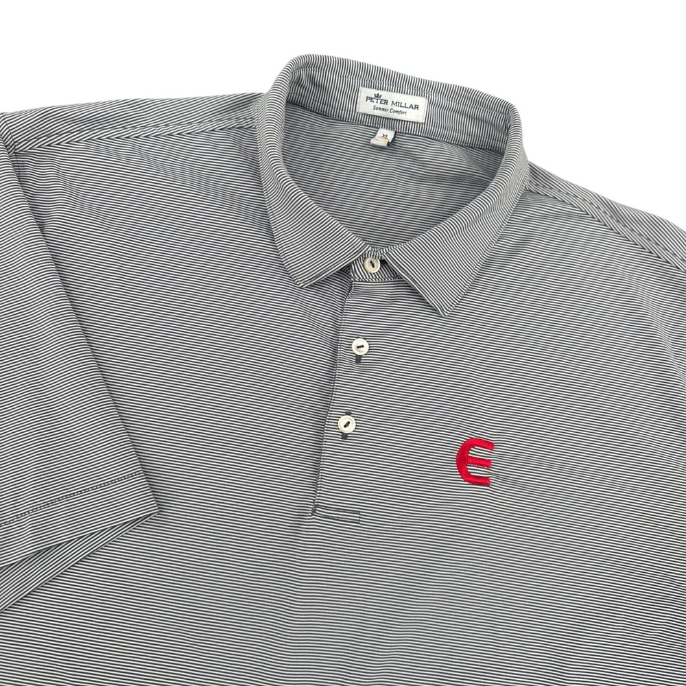 Peter Millar Summer Comfort Polo Shirt Mens XL Blue White Stripe Red E Logo Golf